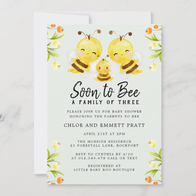 Invitation Bientôt être une famille de trois Baby showers (Devant)