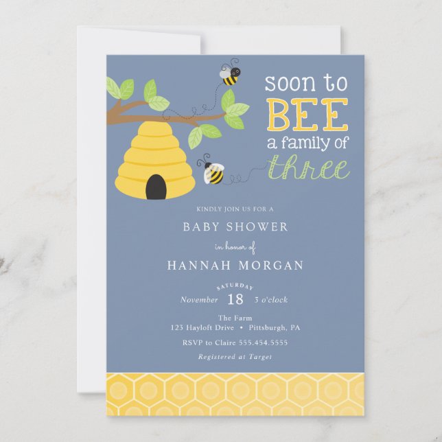 Invitation Bientôt être une famille de trois Baby showers (Devant)