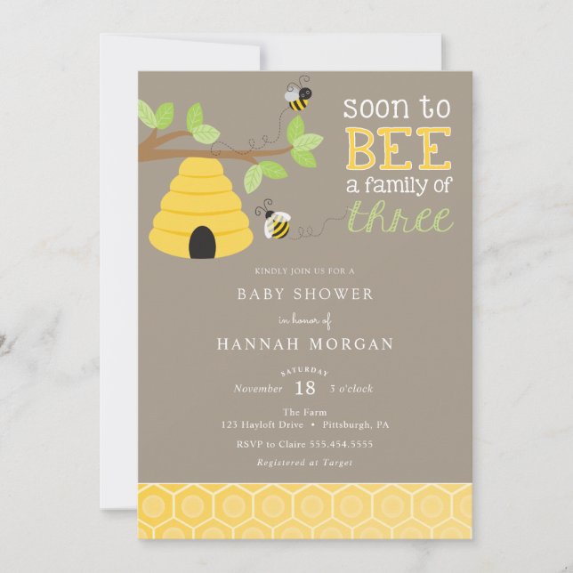 Invitation Bientôt être une famille de trois Baby showers (Devant)