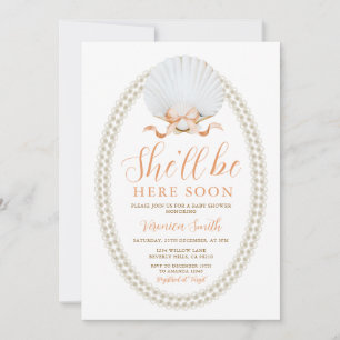Invitation Bientôt ici Peach Shower de bébé coquillage