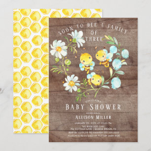 Invitation Bientôt la famille d'abeilles de 3 Baby showers In
