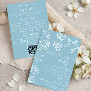 Invitation Bientôt la mer, tout en un code QR Baby Shower