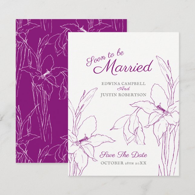 Invitation Bientôt marié botanica gladiolus mulberry (Devant / Derrière)