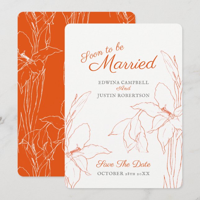 Invitation Bientôt mariée botanica gladiolus orange (Devant / Derrière)