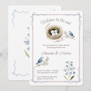 Invitation Bienvenue à la Baby Shower Nest Bluebell