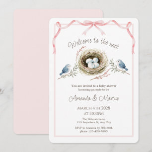 Invitation Bienvenue à la Baby Shower Nest Pink Ribbon