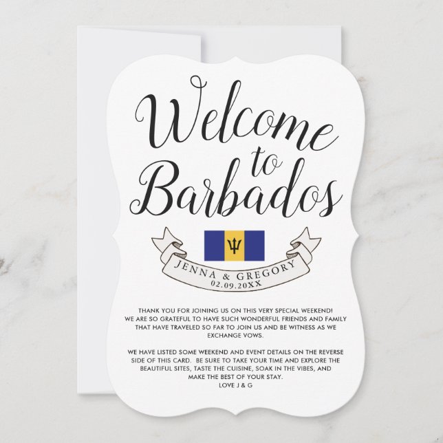 Invitation Bienvenue à la Barbade | Cadeau de mariage de dest (Devant)