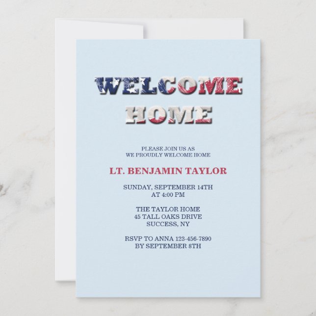 Invitation Bienvenue à la maison Rouge Blanc et Bleu (Devant)