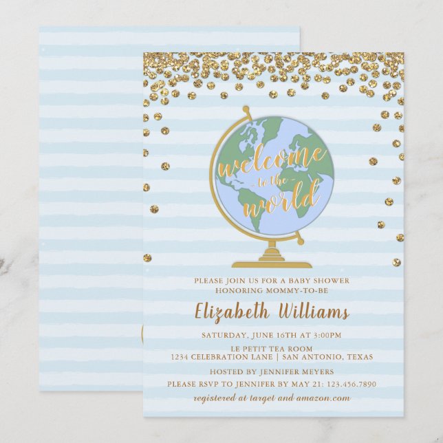 Invitation Bienvenue à l'Invitation au Baby shower mondial (Devant / Derrière)