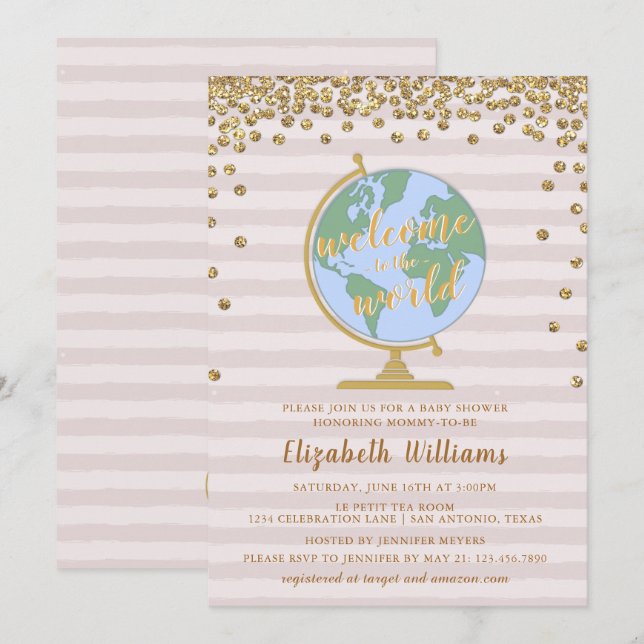 Invitation Bienvenue à l'Invitation du Baby shower mondial (Devant / Derrière)