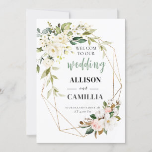 Invitation Bienvenue à notre Mariage Floral rose signe géomét