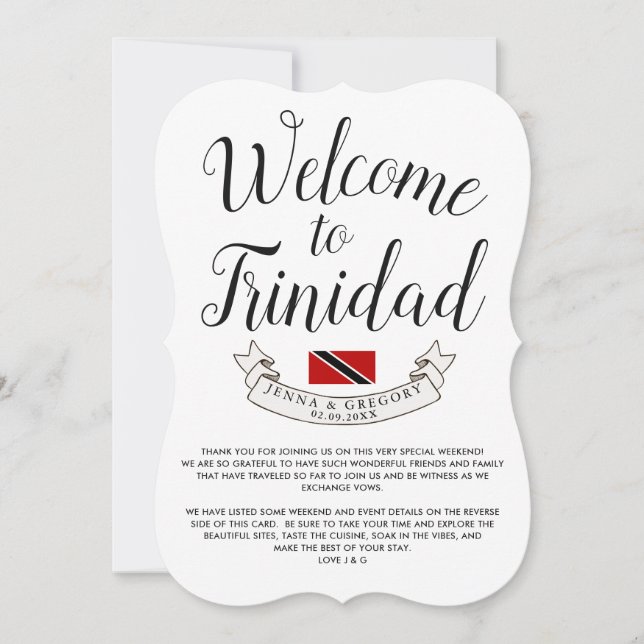 Invitation Bienvenue à Trinidad | Destination Faveur Mariage (Devant)