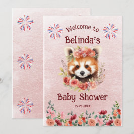 Invitation Bienvenue au Baby shower de l'ours Panda Rouge