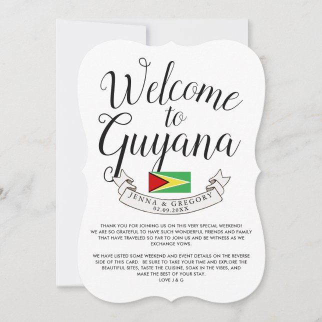 Invitation Bienvenue au Guyana | Mariage sur mesure (Devant)