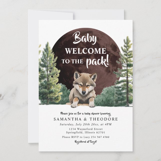 Invitation Bienvenue Au Pack Wolf Forest Boy Baby shower (Devant)