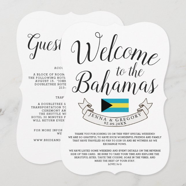 Invitation Bienvenue aux Bahamas | Mariage sur mesure (Devant / Derrière)