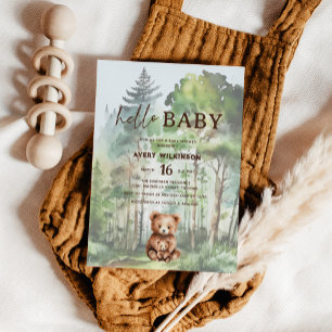 Invitation Bienvenue Bébé Ours de la Forêt Baby Shower