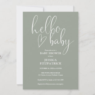 Invitation Bienvenue Bébé Vert Sauge Fête de Naissance Mixte