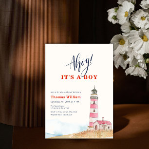Invitation Bienvenue C'est un Garçon Baby Shower Phare Marin