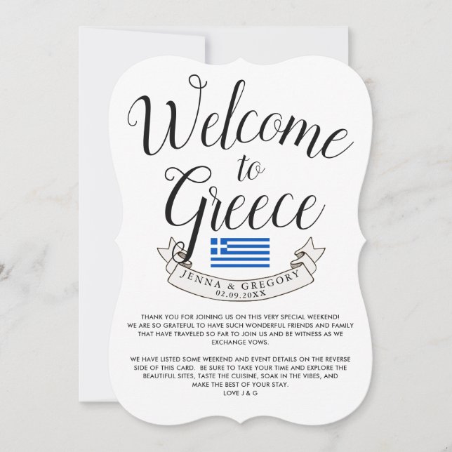 Invitation Bienvenue en Grèce | Destination Faveur Mariage (Devant)