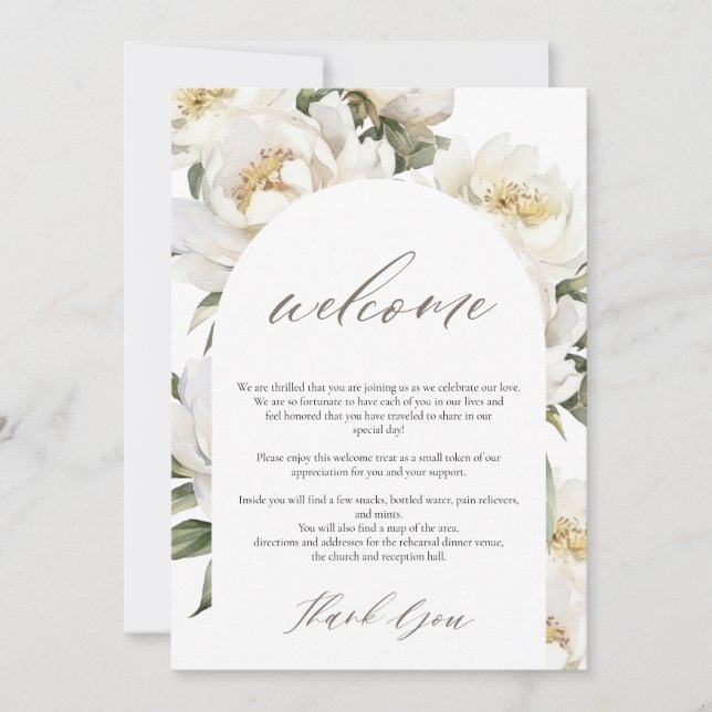 Invitation Bienvenue et Itinéraire Mariage White Peony (Devant)