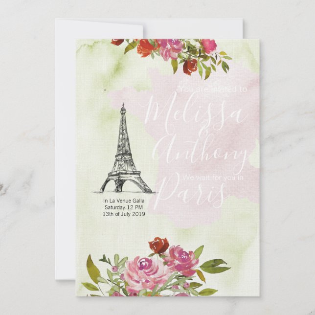 Invitation Bienvenue mariage aquarelle France (Devant)