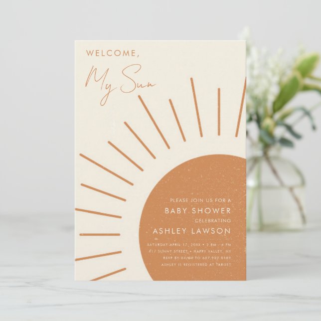 Invitation Bienvenue Mon Baby shower Sun Modern Boho_2 (Debout devant)