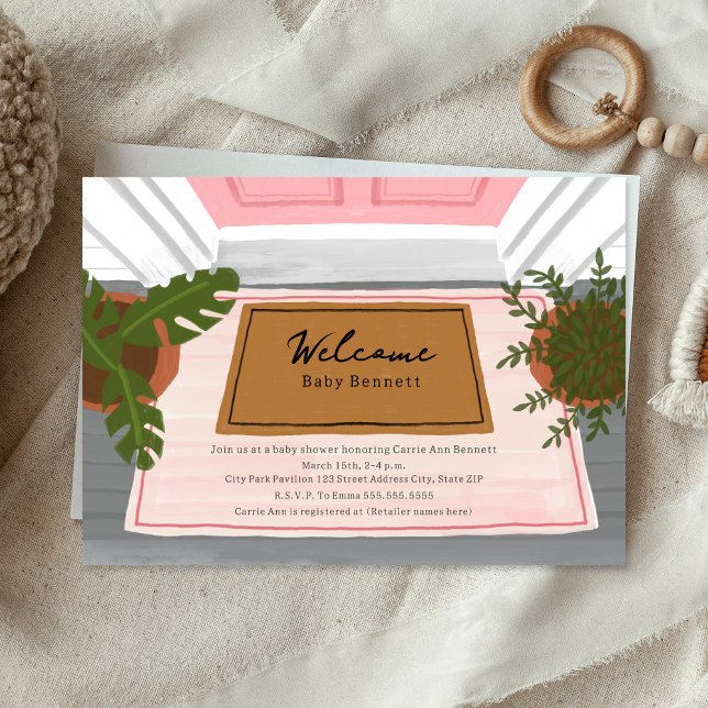 Invitation Bienvenue Porte de bébé Mat Baby shower fille rose (Créateur téléchargé)