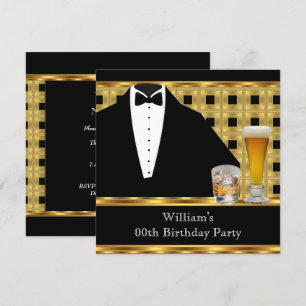 Invitation Bière de fête d'anniversaire Scotch Tuxedo Gold Bl