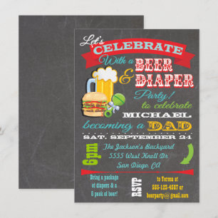 Invitation Bière et Baby shower de couches pour papa