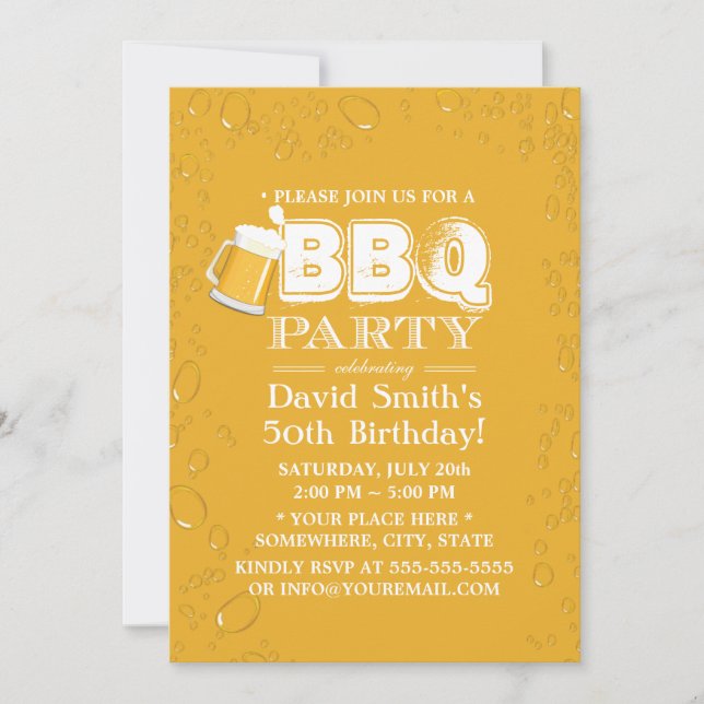 Invitation Bière et barbecue 50e fête d'anniversaire (Devant)