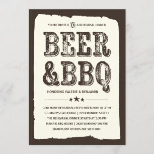 Invitation Bière et barbecue   Dîner de répétition rustique