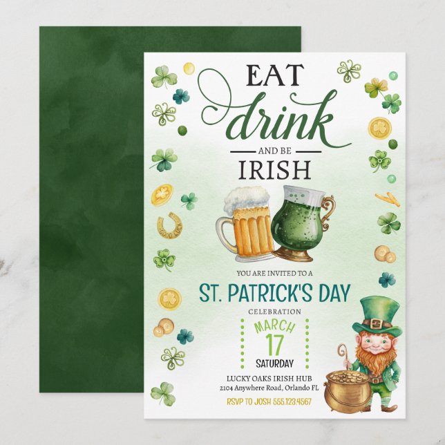 Invitation Bière et brasserie St. Patricks Day Green Leprecha (Devant / Derrière)