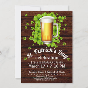 Invitation Bière et Shamrocks de la Saint Patrick sur bois