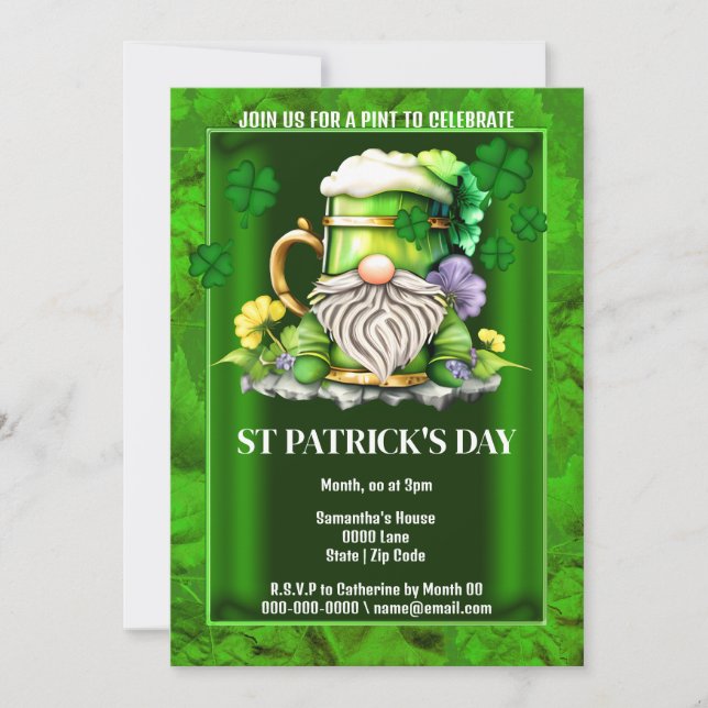 Invitation Bière irlandaise leprechaun gnome Irlande shamrock (Devant)