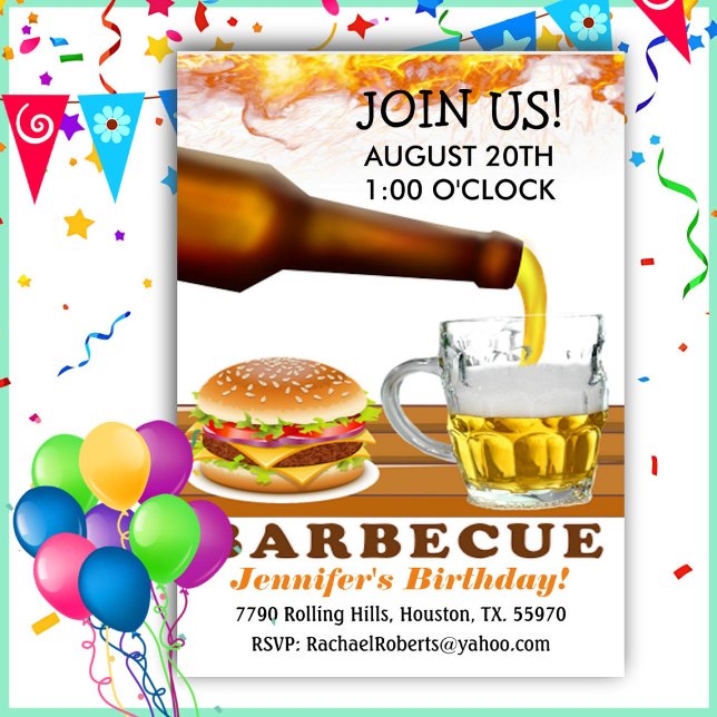 Invitation Bière Jardin barbecue fête d'anniversaire (Créateur téléchargé)
