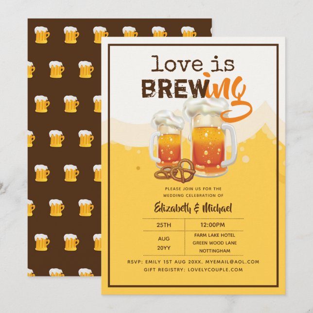 Invitation BIÈRE - L'amour est brasser Mariage ou Fête des ma (Devant / Derrière)