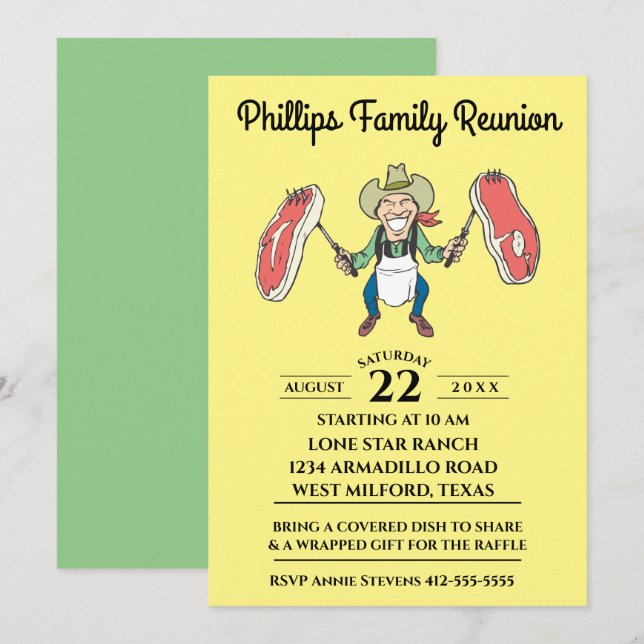 Invitation Biftecks de cowboy de la Réunion de famille grands (Devant / Derrière)