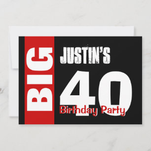 Invitation Big 40 Birthday Modern Red White Black B394