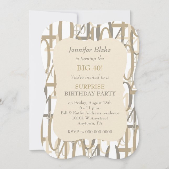 Invitation Big 40 Gold Birthday Party (Devant)