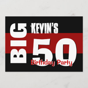 Invitation Big 50 Birthday Modern Red White Black W1709
