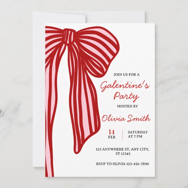 Invitation big bow coquette galentines girls night party (Devant)