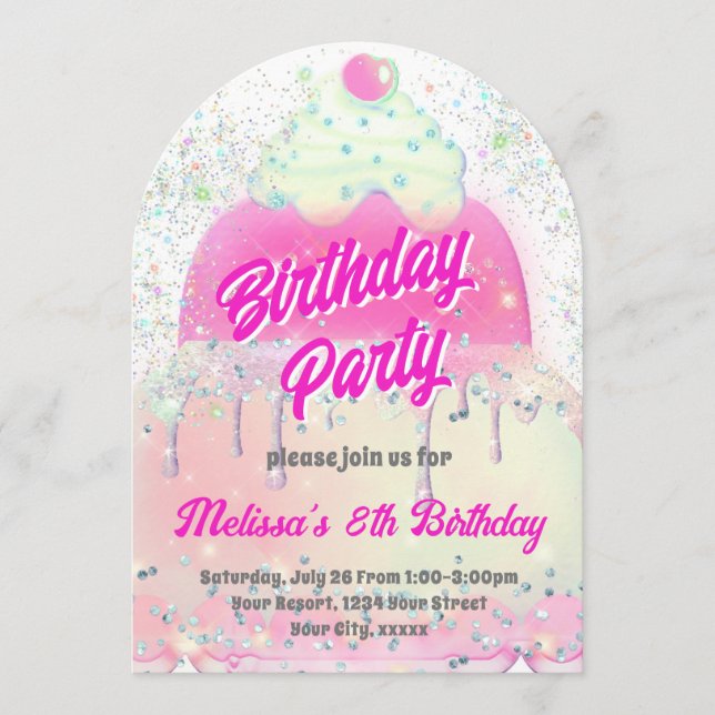 Invitation Big cake design girl Birthday Party (Devant)