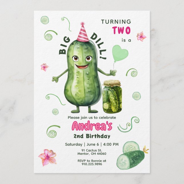 Invitation Big Dill Pickle Girl Birthday Any Age (Devant)