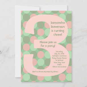 Invitation Big Number 3 Fille 3e fête d'anniversaire