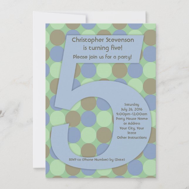 Invitation Big Number 5 Boy's 5th Birthday Party (Devant)