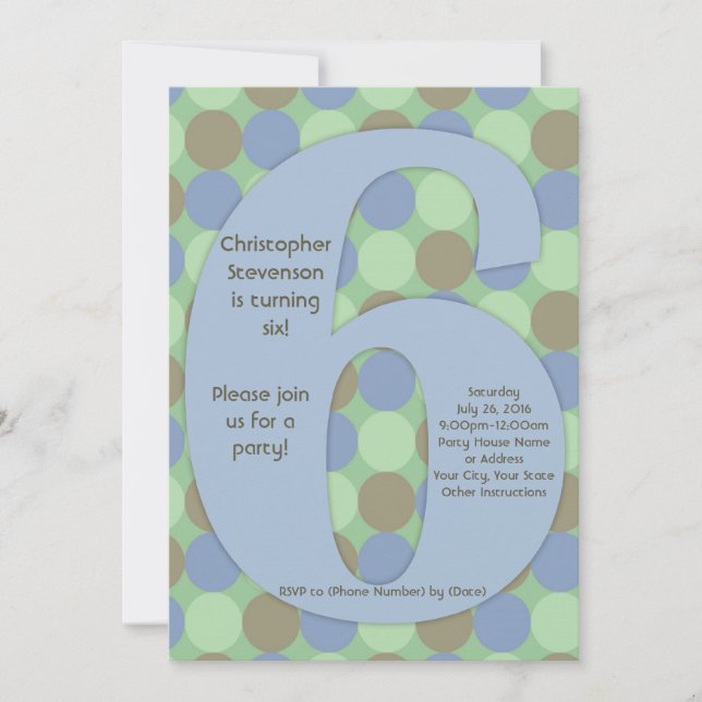 Invitation Big Number 6 Boy's 6th Birthday Party (Devant)
