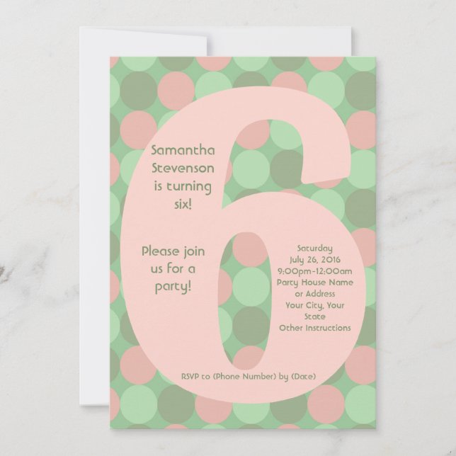 Invitation Big Number 6 Fille 6e fête d'anniversaire (Devant)