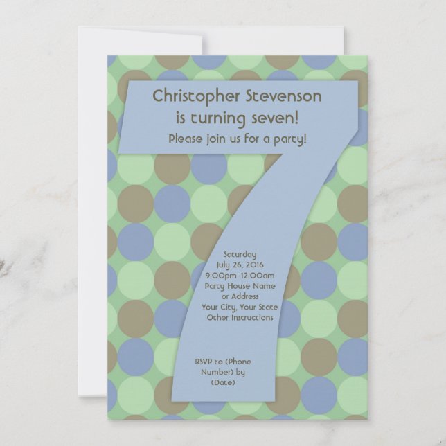 Invitation Big Number 7 7th Boy's Birthday Party (Devant)