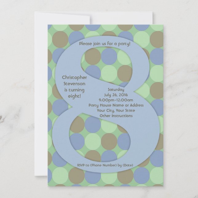 Invitation Big Number 8 8th Boy's Birthday Party (Devant)